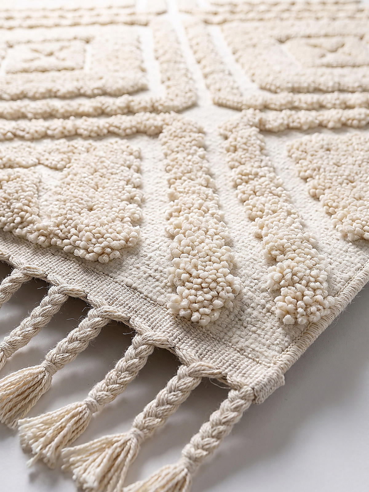 HOCHFLORTEPPICH, mit Fransen, TALLA, Rautenmuster, Creme, 200 x 300 cm - Beige, Textil (200/300cm) - KADIMA DESIGN