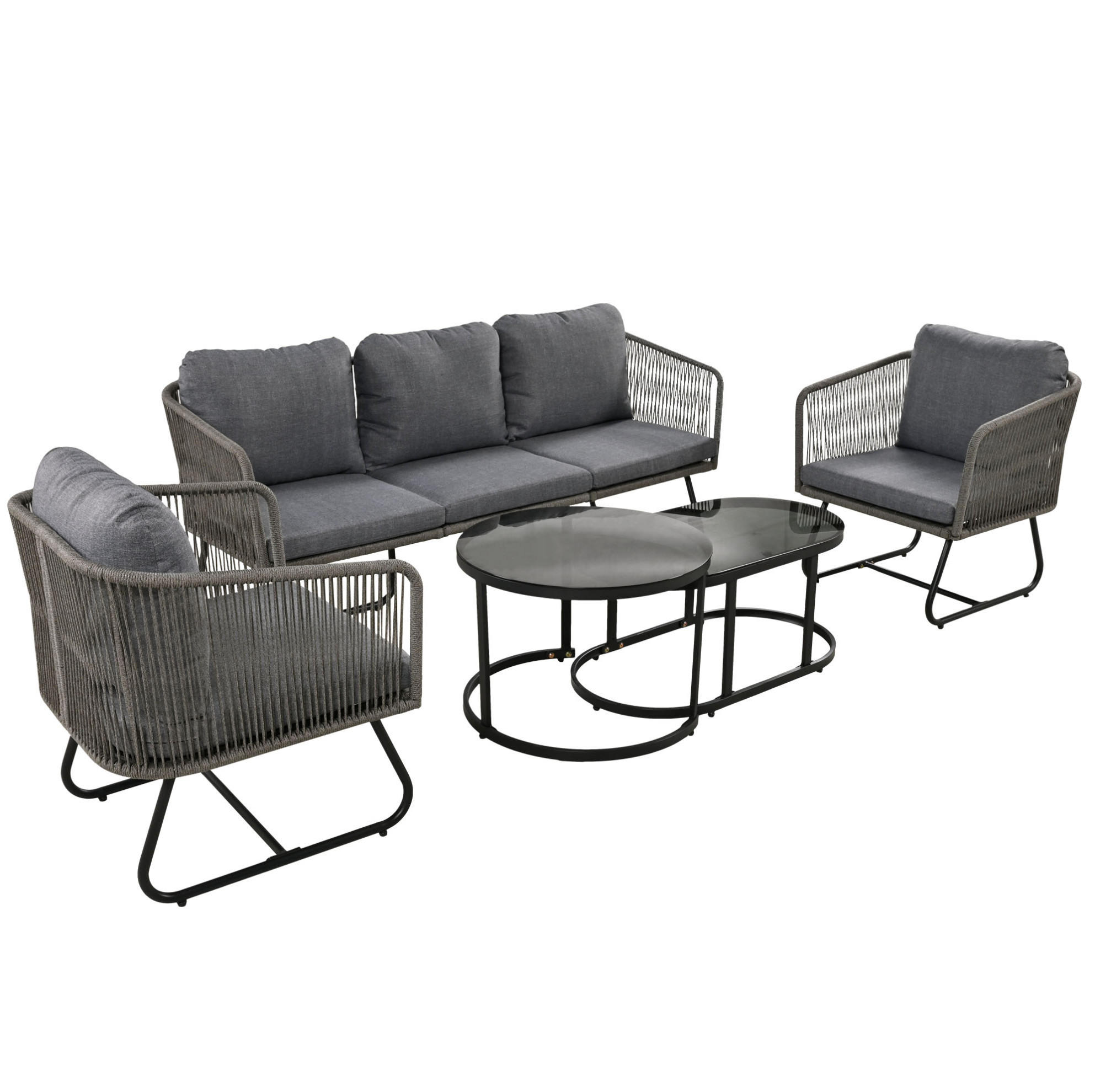 GARTENMÖBEL 166x60x76cm grau aus verzinktem Eisen und Glas - Grau, Metall - Modfu