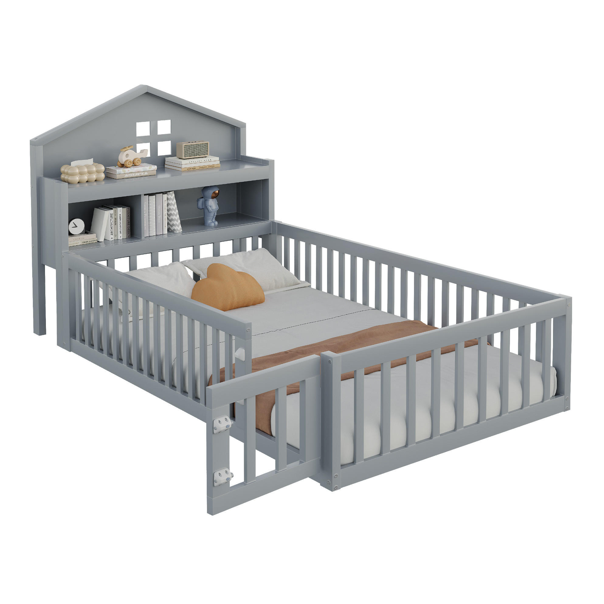 KINDERBETT 90/200 cm Grau aus Massivholz mit Stauraum und Kreidetafel - Grau, Holz (90/200cm) - OKMYHOME