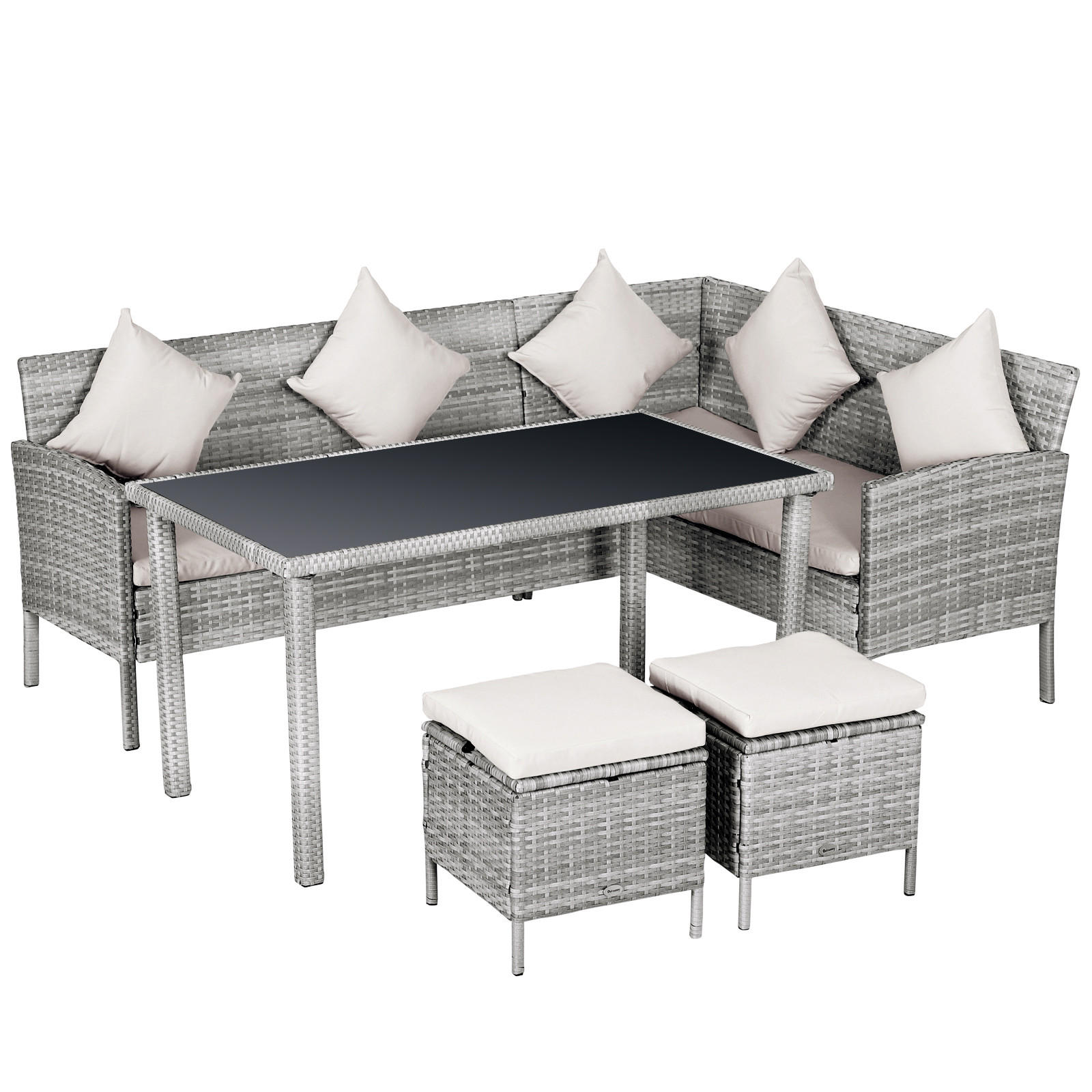 GARTENMÖBEL Set, PE-Rattan, Grau+Creme - Creme/Grau, Kunststoff - Outsunny