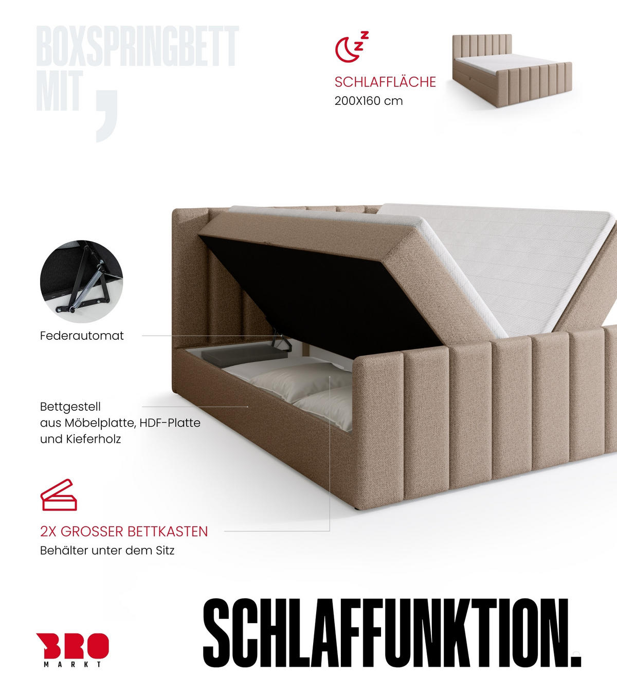 BOXSPRINGBETT Denver DUO mit Topper 160x200 Beige - Creme, Textil (160/200cm) - Bromarkt
