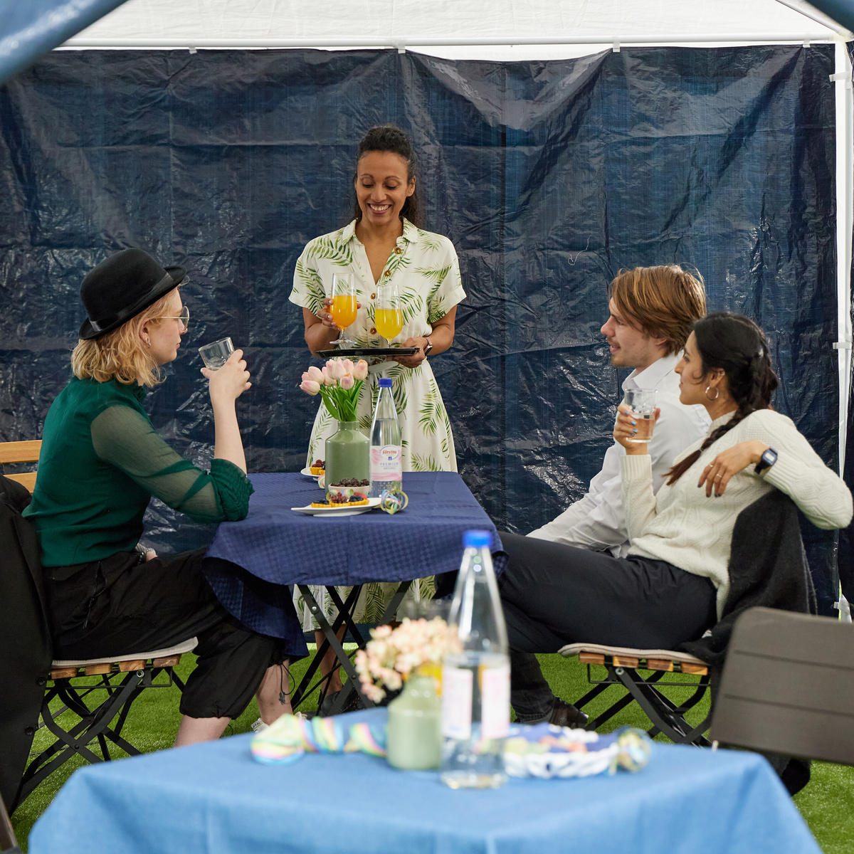 6XPAVILLON-SEITENTEILE - Dunkelblau, Kunststoff (300/200/0.1cm) - Relaxdays