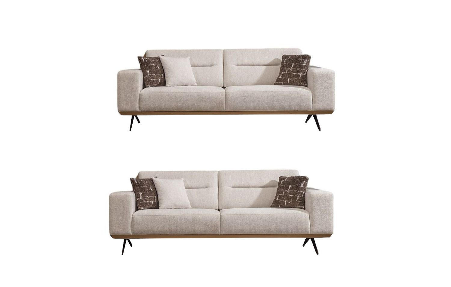 SITZGARNITUR Soprano Creme Stellvariante:2+2 - Creme, Holz/Textil (190/85/100cm) - Villa Möbel