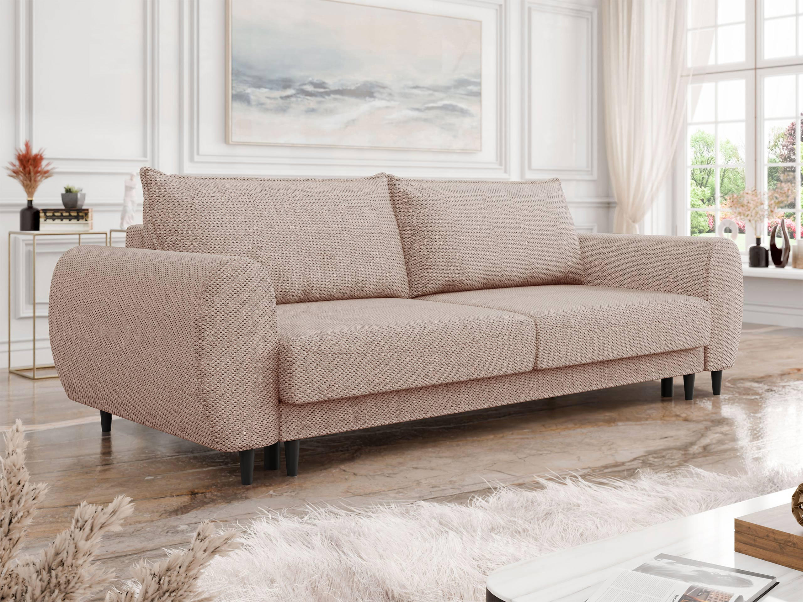 SCHLAFSOFA Sonia - Beige/Schwarz, Holz/Textil (251/76/95cm) - MIRJAN24