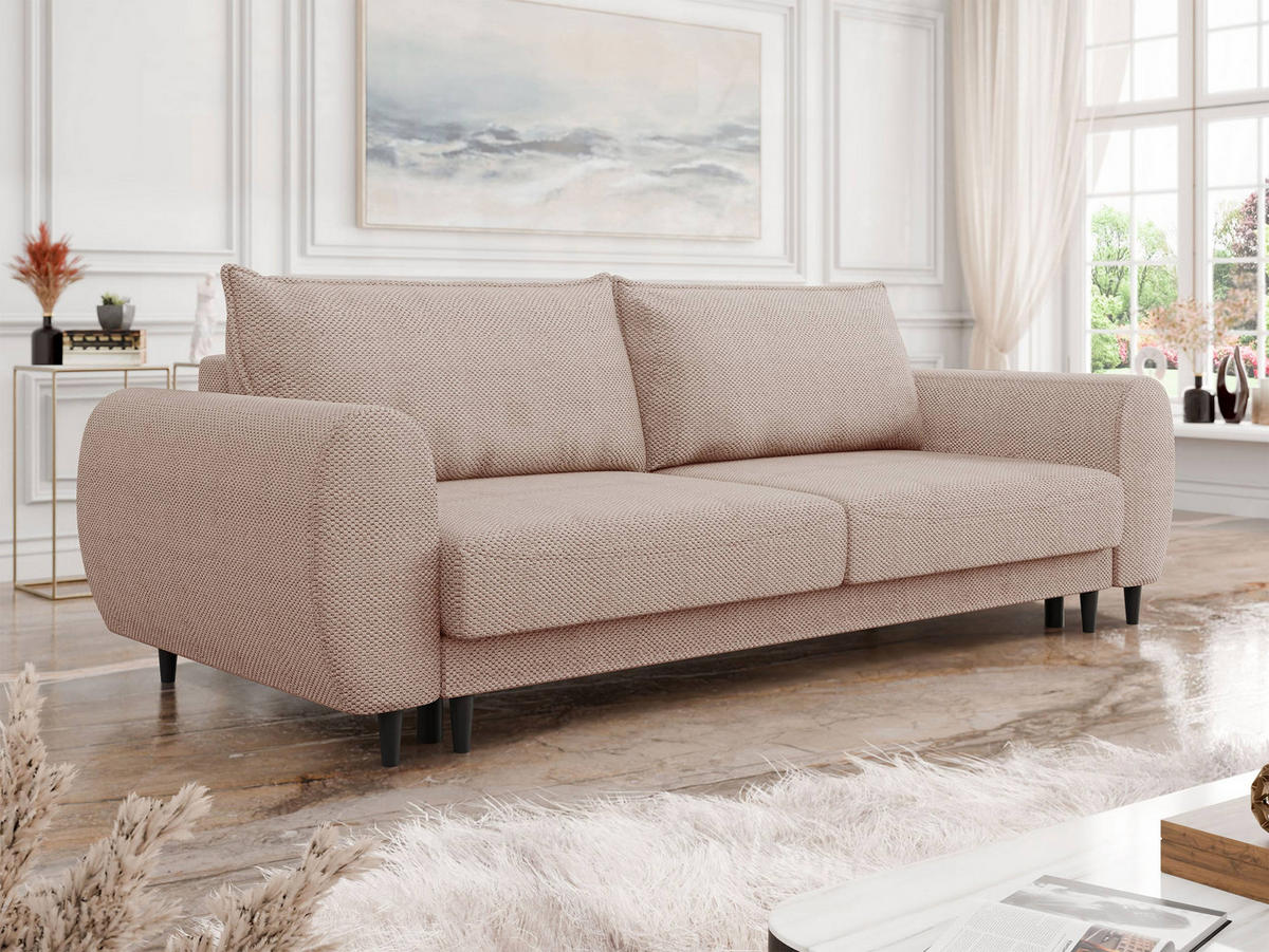 SCHLAFSOFA Sonia - Beige/Schwarz, Holz/Textil (251/76/95cm) - MIRJAN24