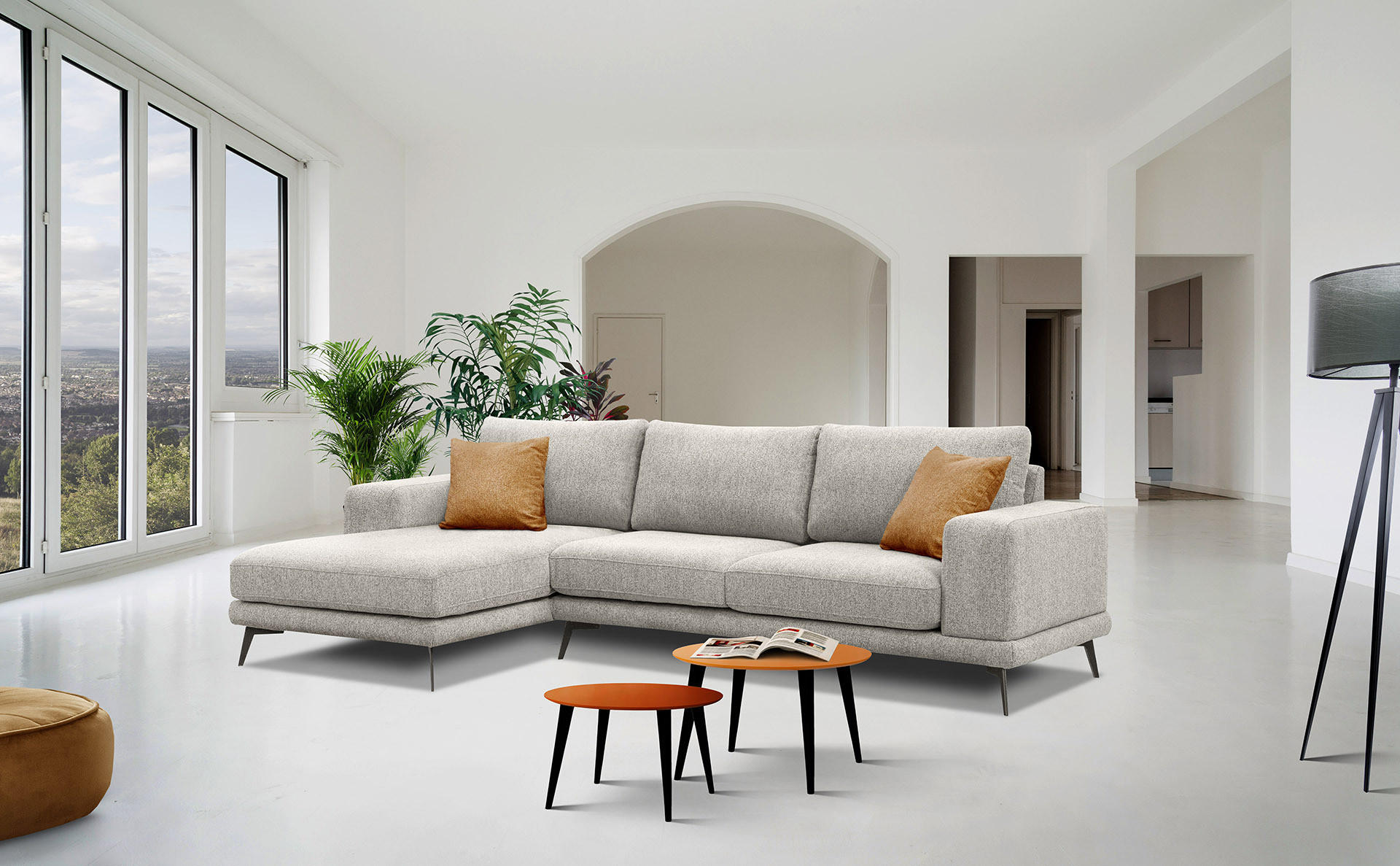 ECKSOFA MEDIOLANE 5-Sitzer, hellgrau - Hellgrau, Holzwerkstoff/Textil (158/282cm) - Courtois Laville