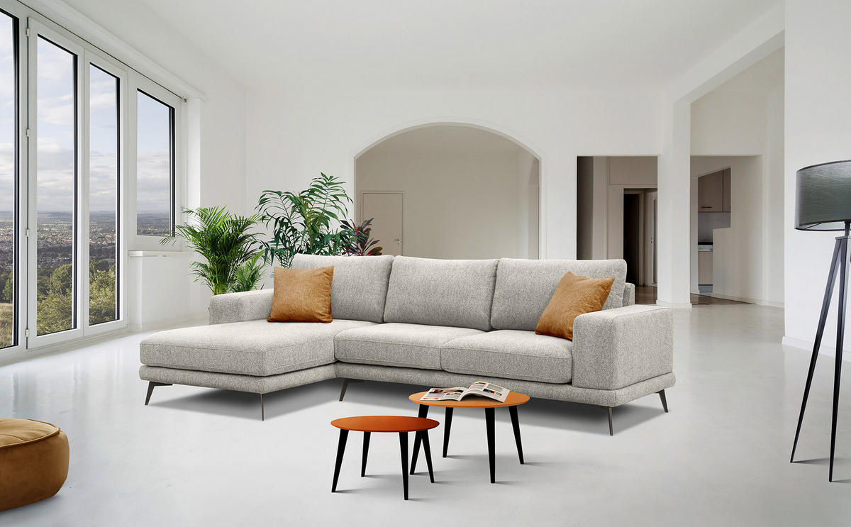 ECKSOFA MEDIOLANE 5-Sitzer, hellgrau - Hellgrau, Holzwerkstoff/Textil (158/282cm) - Courtois Laville