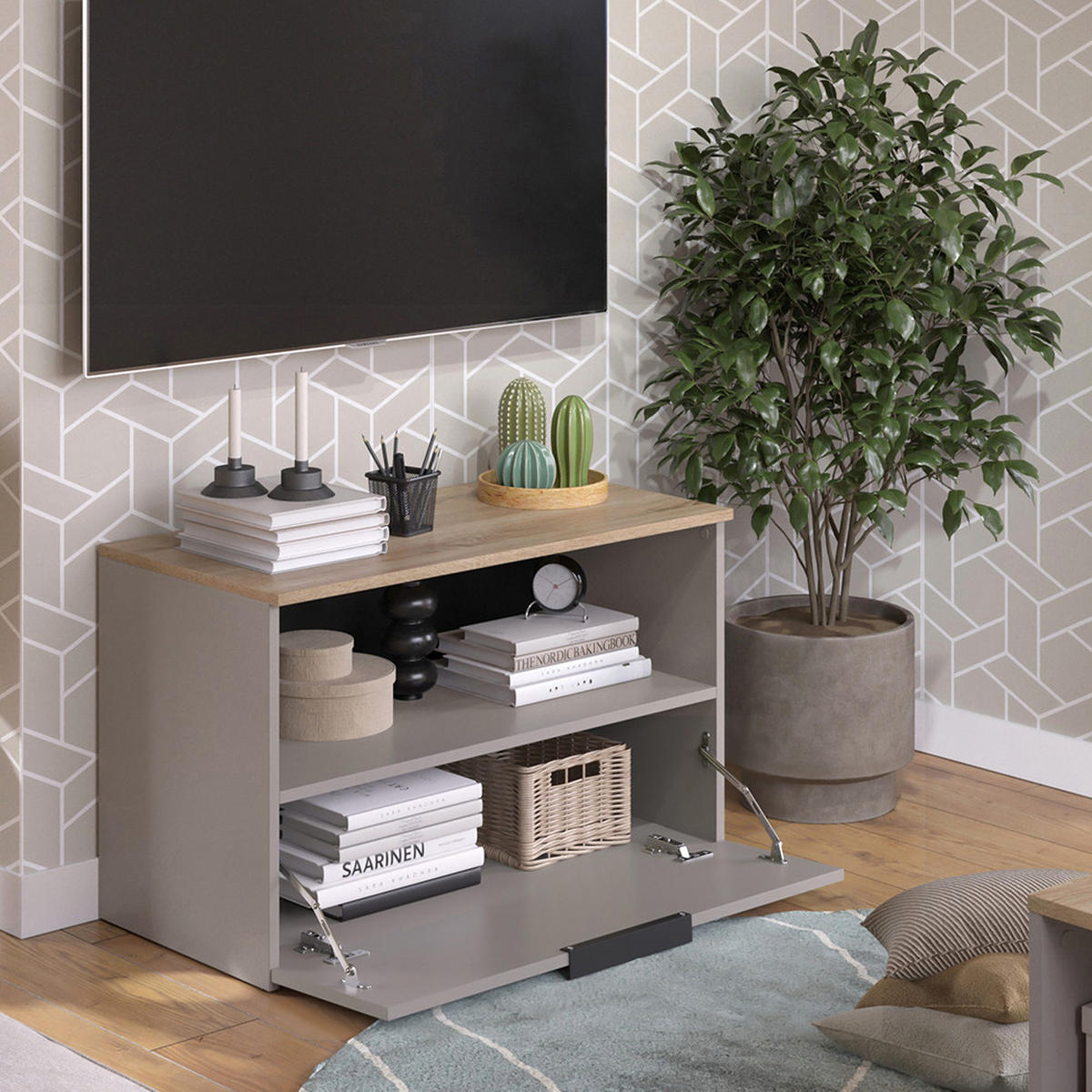 KOMMODE Wido Greige 80 x 50 cm mit 1 geschlossenem Fach - Greige/Sonoma Eiche, Holzwerkstoff (80/50/40cm) - Vicco