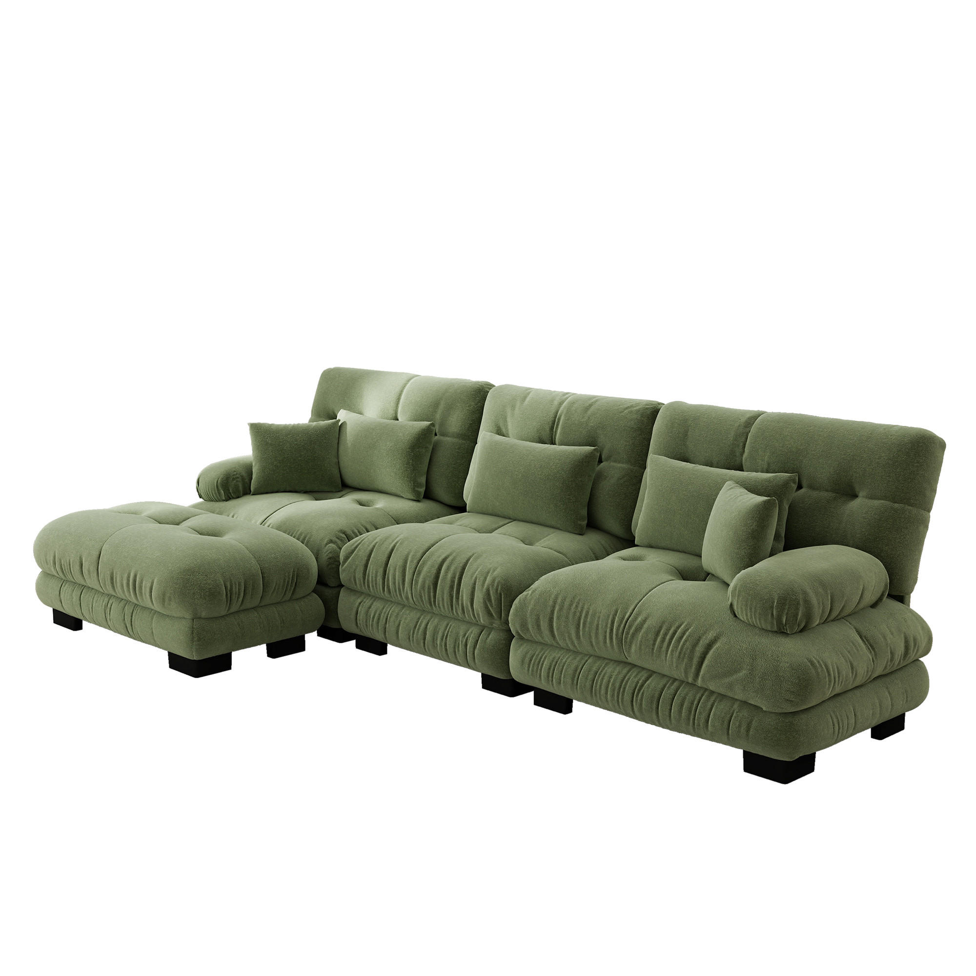 ROHOVÁ POHOVKA modulární 313 cm žinylková obláčková pohovka s otomanem do obývacího pokoje - zelená barva, textil (313/145cm) - Urban Meuble