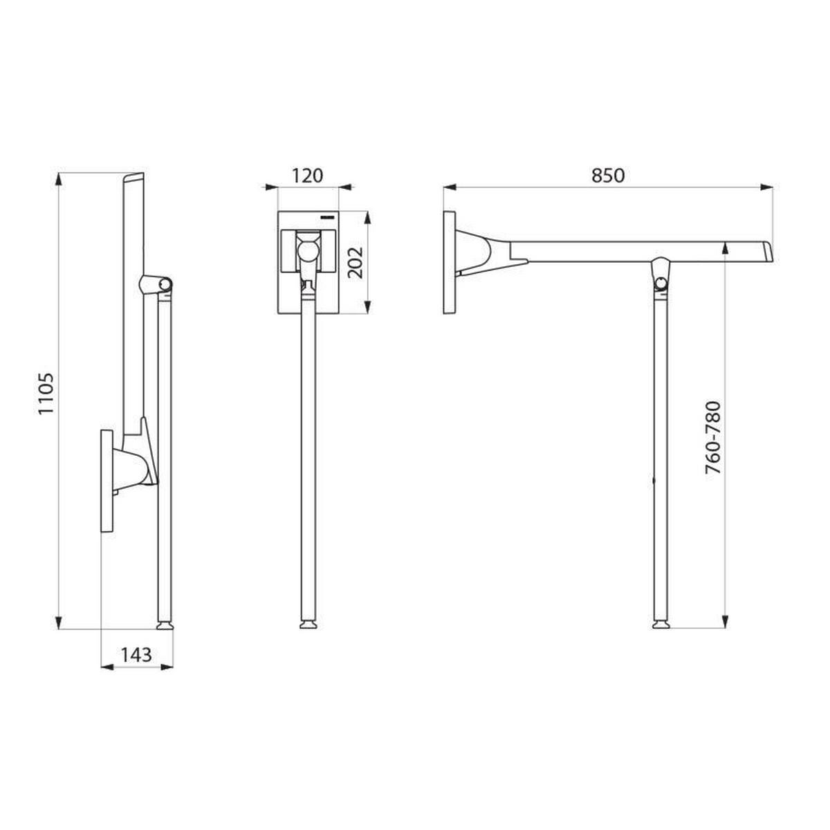 STÜTZKLAPPGRIFF Be-Line mit Fuß D42 L.850 Aluminium matt schwarz - Chromfarben, Metall (15/13/99cm) - Delabie