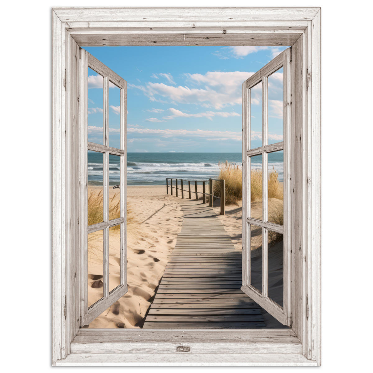 POSTER Fenster - Meer - Küste - Natur - Ausblick - Strand - Wattenmeer 30x40 cm - Beige, Papier (30/40/0.1cm) - MuchoWow