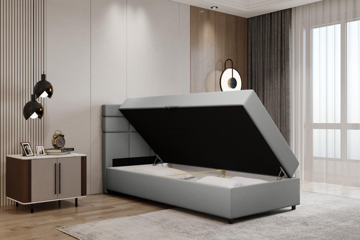 BOXBETT Reve 100 x 200 cm mit Bettkasten und Lattenrost ohne matratze - hellgrau - Hellgrau, Holz (100/200cm) - Panda Möbel
