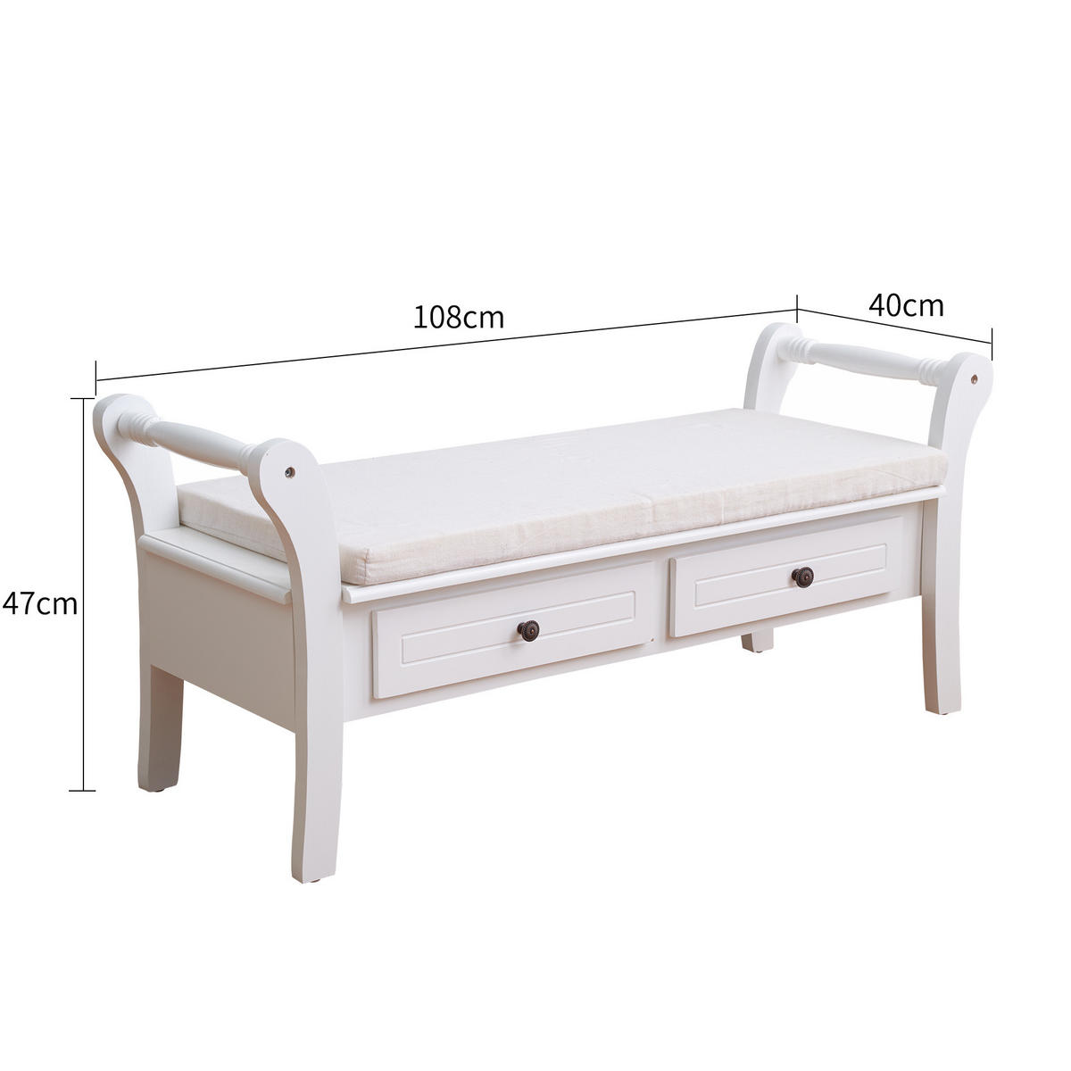 SITZBANK Weiß 40/108/47 cm - Weiß, Holzwerkstoff (40/47/108cm) - Mobili Rebecca