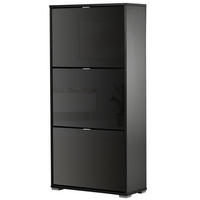 SCHUHSCHRANK DE-14970 3 Klapptüren mit 3 Fächern Schwarz Hochglanz - Schwarz, Holzwerkstoff (60/124/26cm) - ComfortXL