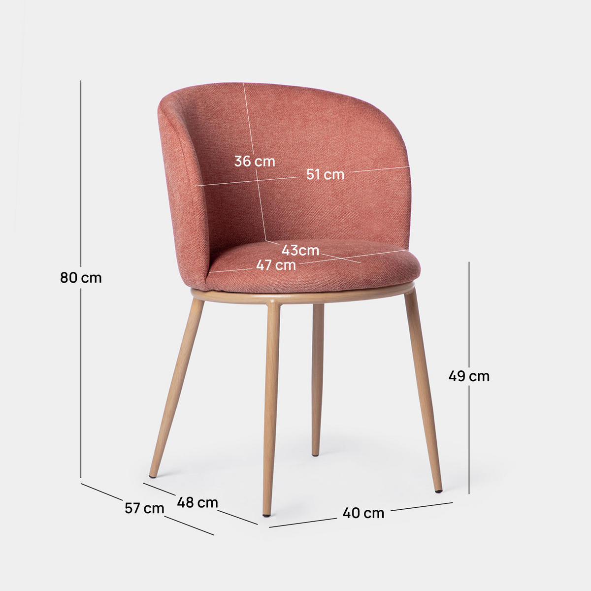 ESSZIMMERSTUHL Nolan Terrakotta / Orange 51 cm x 80 cm 2er-Set - Terracotta, Textil (51/80/57cm) - Klast Home