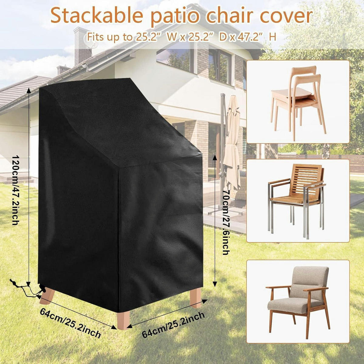 GARTENSTUHL Abdeckung 2-teiliges Set 64 x 64 x 70/120 cm Schwarz - Schwarz, Textil (64/120/64cm)