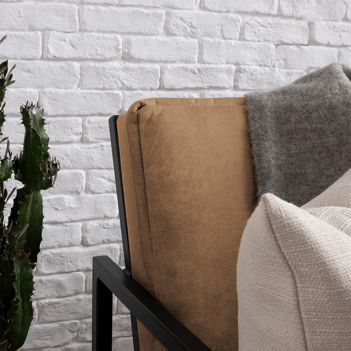 3-SITZER SOFA - Antiklederlook - Grau, Textil (185/74/82cm) - home24