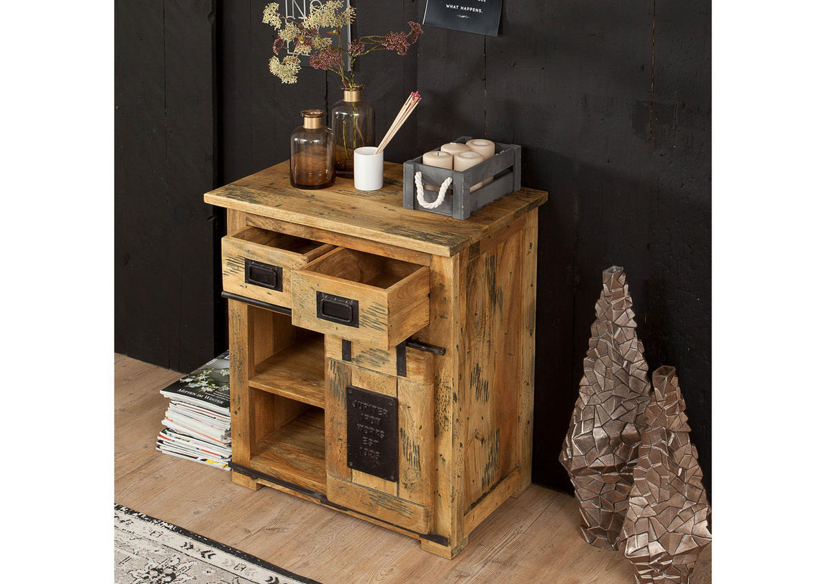 KOMMODE Mango 70x45x85 natur lackiert RAILWAY #111 - Naturfarben, Holz (70/85/45cm) - Massivmoebel24