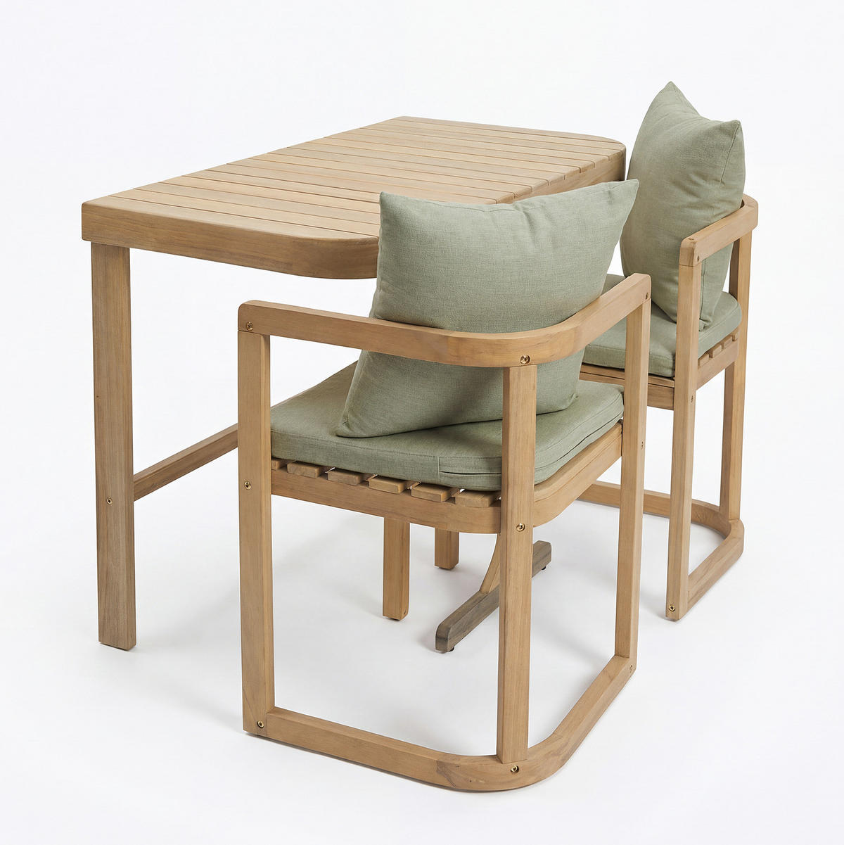BALKONSET - 3-teilig - Akazie massiv / Webstoff - Braun / Grün - Grün, Holz/Textil - home24