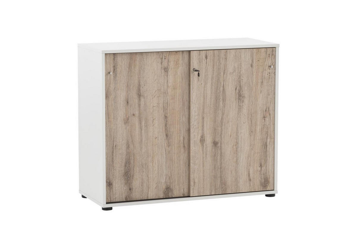 AKTENREGAL Pigeon 2er Set 2 AKTENSCHRANK & REGALKREUZ Breite 51-100 cm Weiß/Eiche - Weiß, Holz (151/166/41cm) - PROREGAL