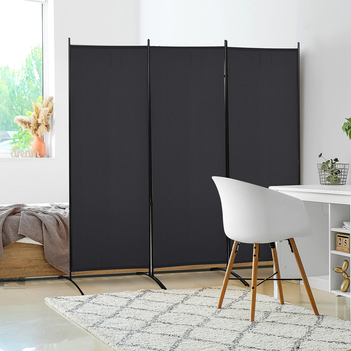 PARAVANT aus Polyester und Metall Schwarz - Schwarz, Metall (50/182cm) - HOMCOM