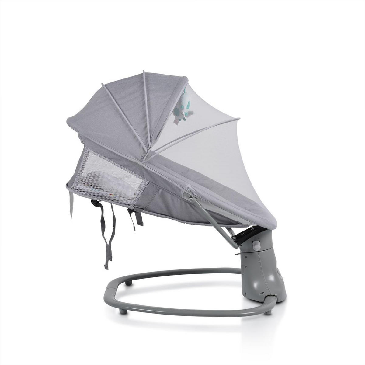 BABYWIPPE Axel 3 in1 grau Bluetooth, 5 Schaukelgeschwindigkeiten, Moskitonetz, 5-Punkt-Gurt - Grau, Metall - Moni