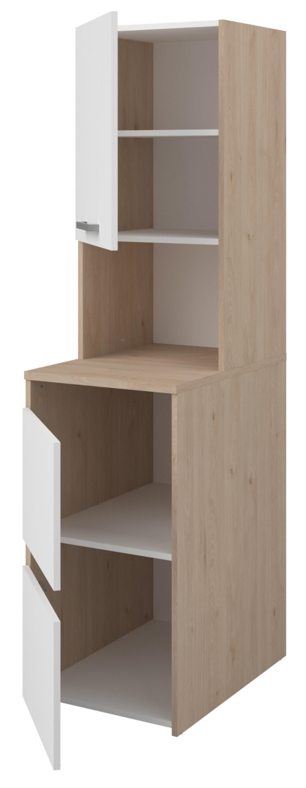 WASCHMASCHINENSCHRANK weiß, Eiche Jackson, Umbauschrank Set 2-teilig 111 cm mit viel Stauraum - Eichefarben/Silberfarben, Holzwerkstoff/Kunststoff (111/184/67cm) - Parisot Meuble