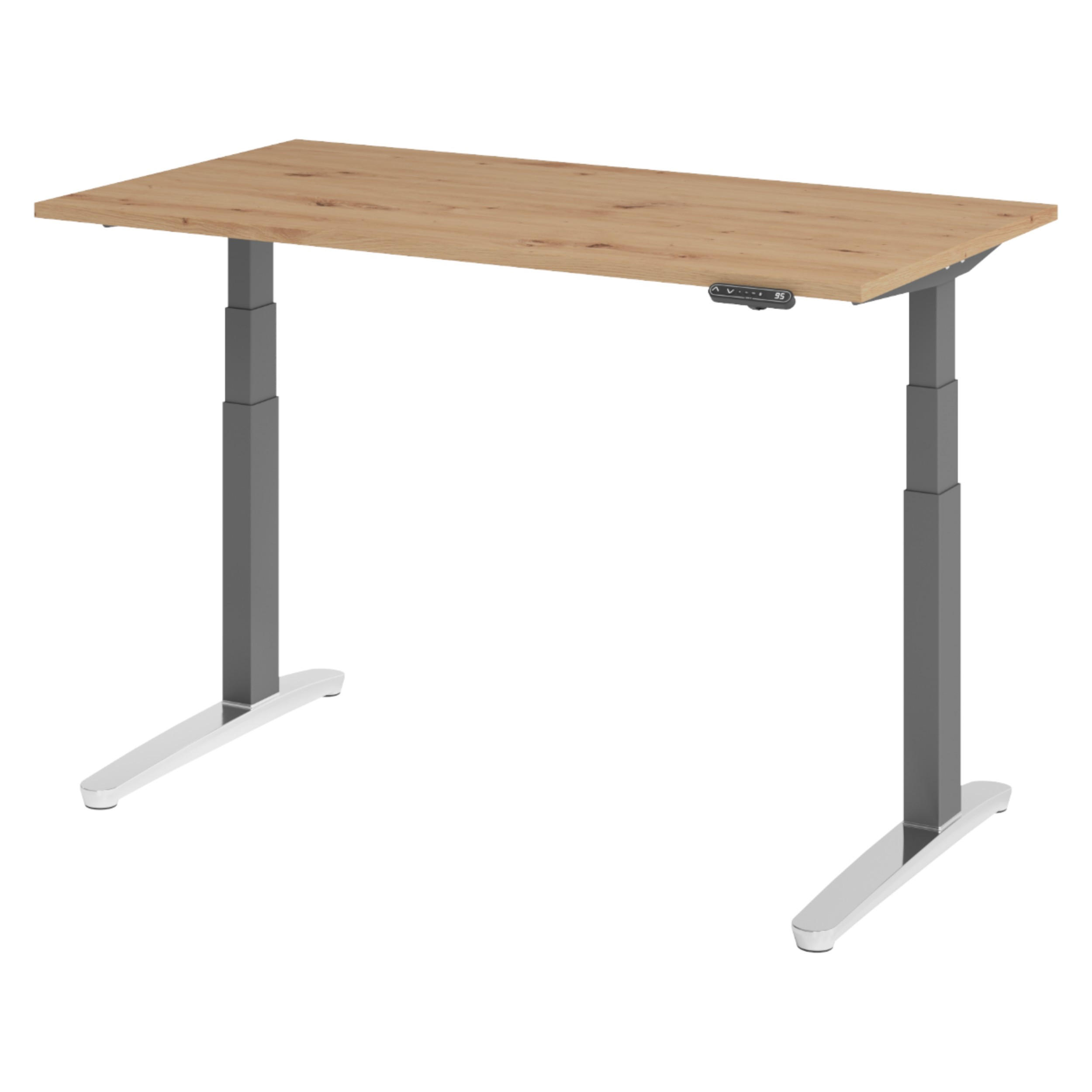 SCHREIBTISCH elektrisch XBHM 80/140/74 cm in Wildeiche/Graphitfarben/Alu poliert - Wildeiche/Silberfarben, Holzwerkstoff (80/140/74cm) - bümö