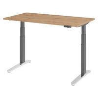 SCHREIBTISCH elektrisch XBHM 80/140/74 cm in Wildeiche/Graphitfarben/Alu poliert - Wildeiche/Silberfarben, Holzwerkstoff (80/140/74cm) - bümö