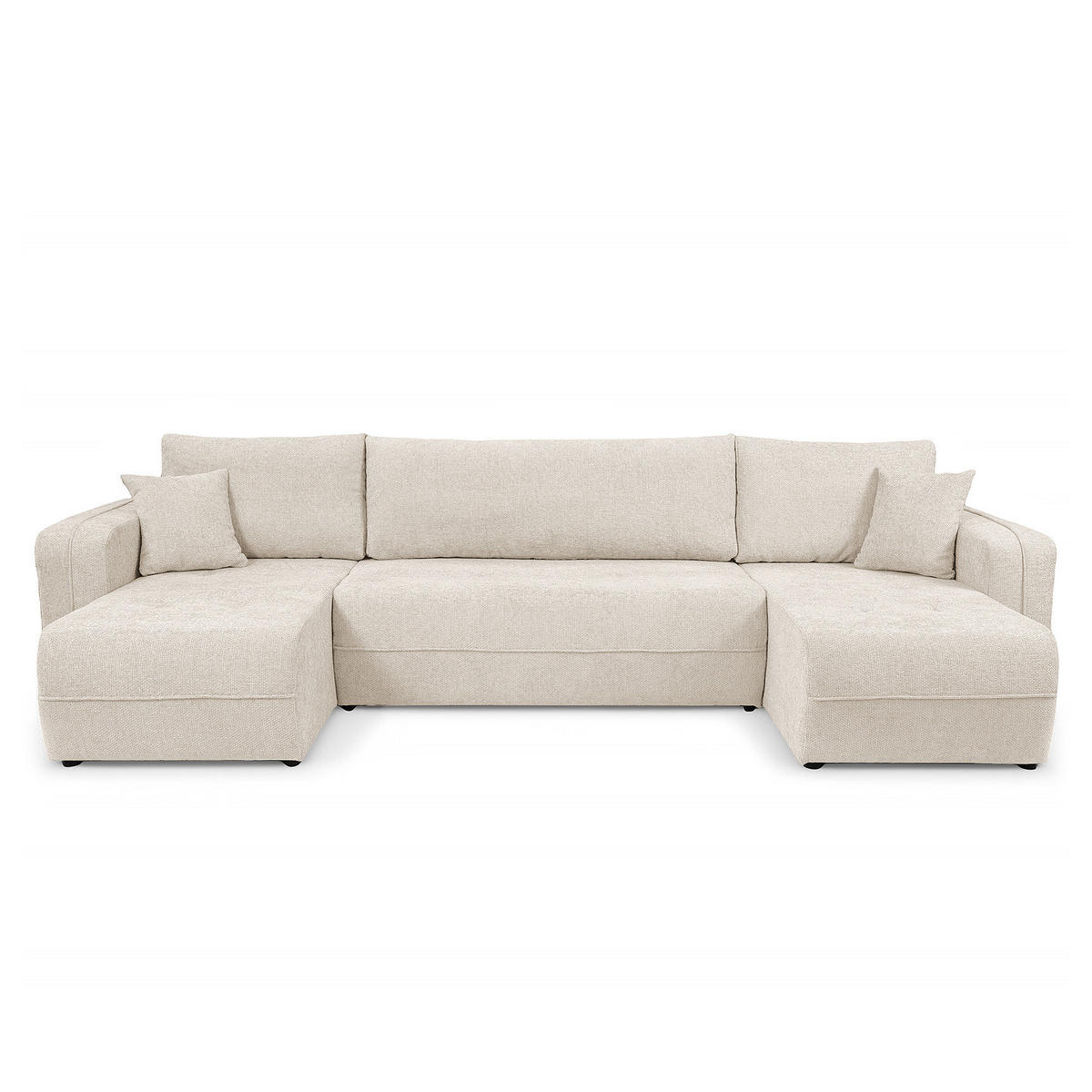 WOHNLANDSCHAFT - Beige/Schwarz, Kunststoff/Textil (312/82/145cm) - home24