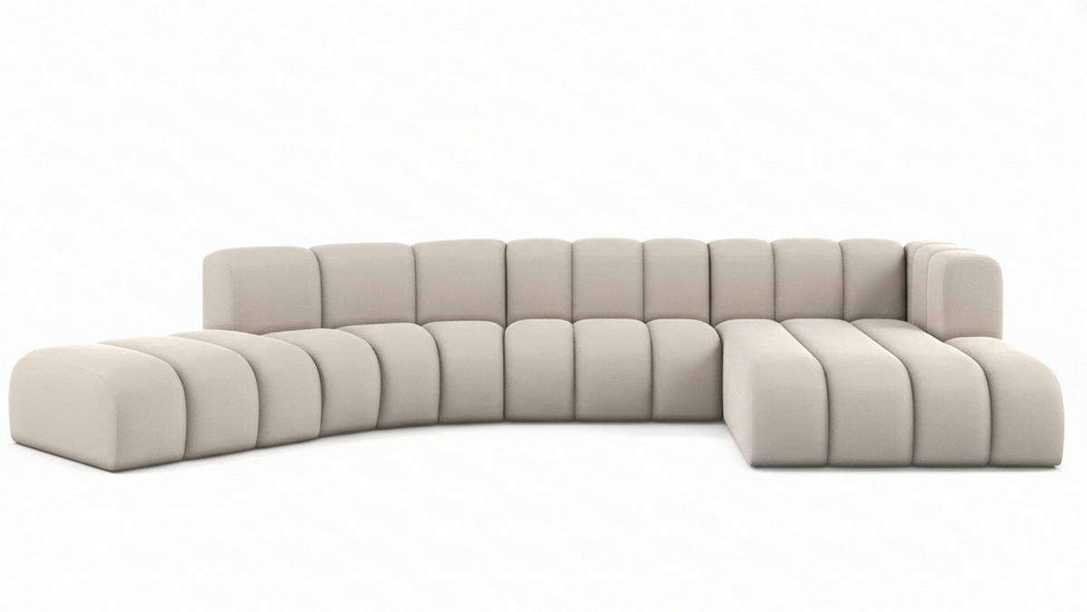ECKSOFA L-Form GRAND Round, Stoff Salvador, Beige, Rechts - Beige, Holz (445/179cm) - Kaiser Möbel