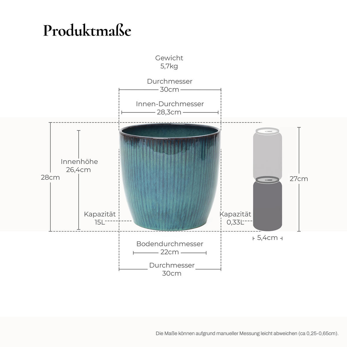 BLAUER Keramik-Blumentopf, Durchmesser 30 cm, Höhe 28 cm - Blau, Keramik (29cm) - Hometopia