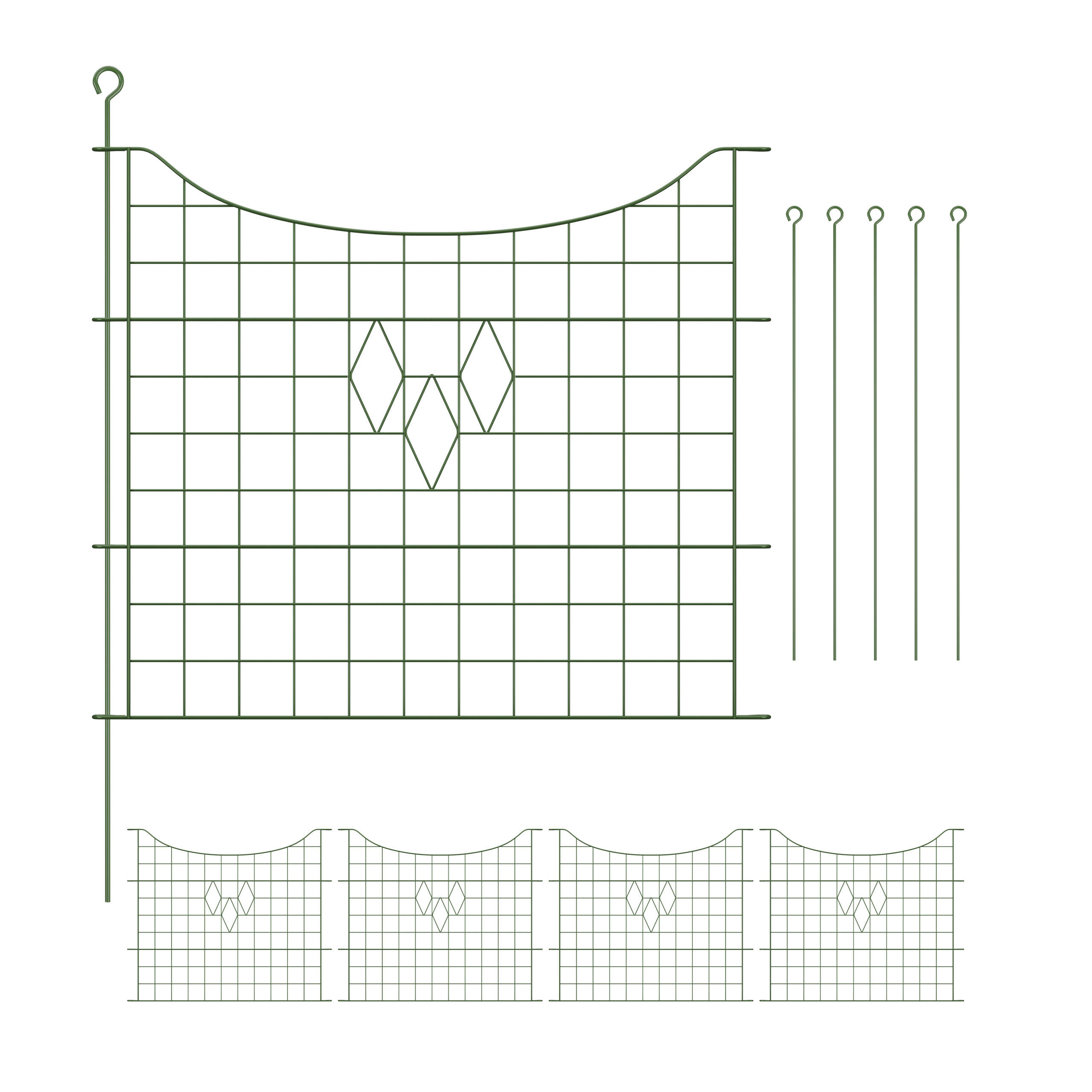 5xTEICHZAUN - Dunkelgrün, Metall (365/66cm) - Relaxdays