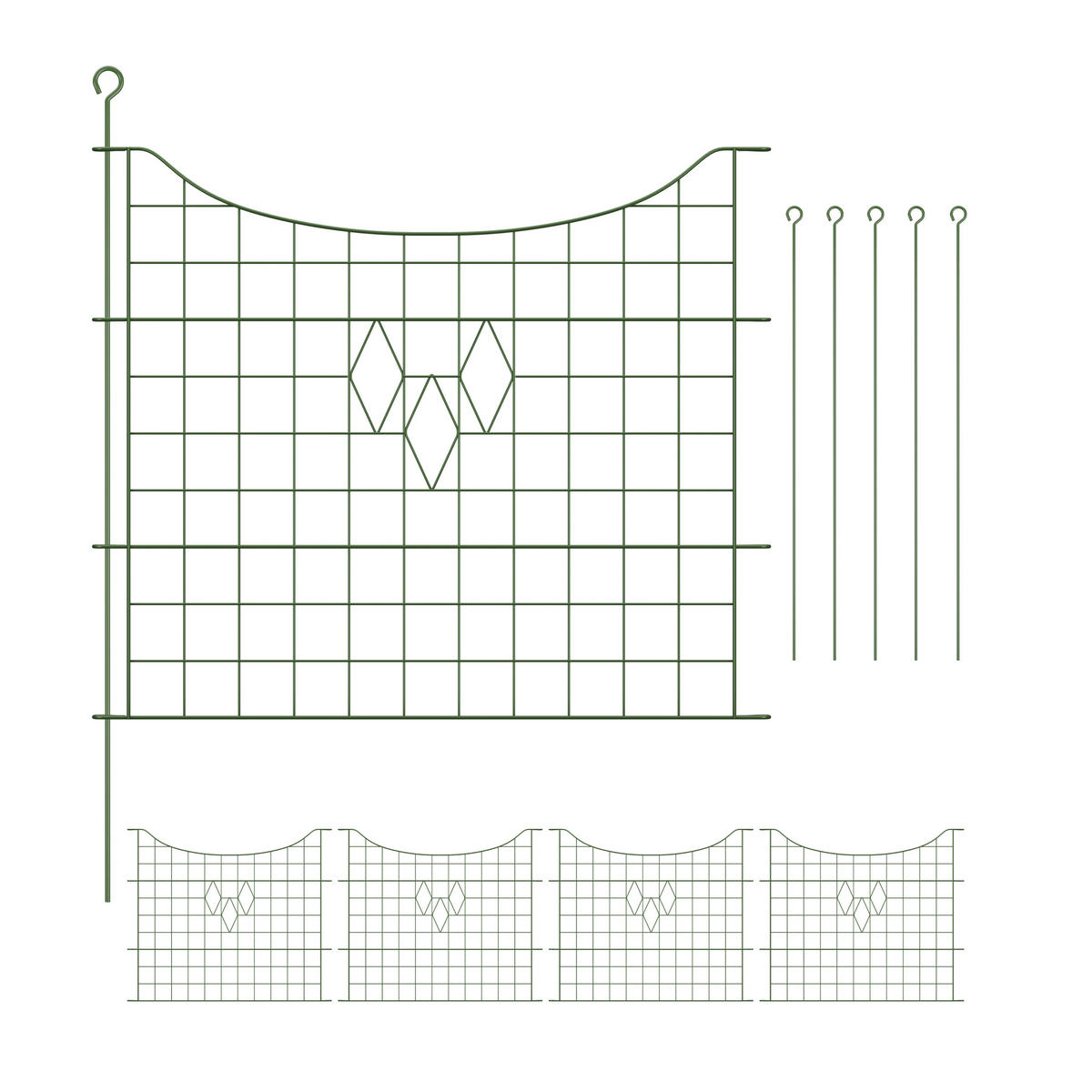 5xTEICHZAUN - Dunkelgrün, Metall (365/66cm) - Relaxdays