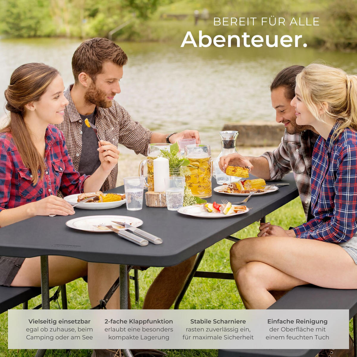 CAMPINGTISCH Panja, gummierter Tragegriff, anthrazit - Anthrazit, Kunststoff (70/180/74cm) - tectake