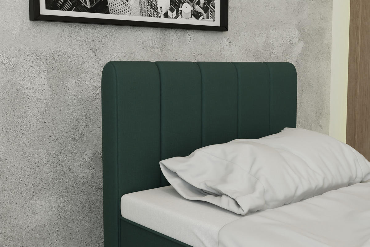 BOXBETT AVALON 90 x 200 cm mit Bettkasten und Topper - Dunkelgrün - Dunkelgrün, Holz - Panda Möbel