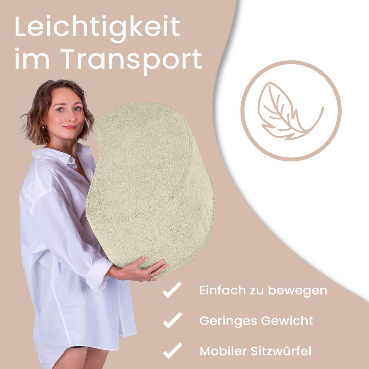 SITZSACK Halbmond 54/36/35 cm, weicher Bouclé 315 g/m², Creme - Creme, Textil (36/35/54cm) - Dreamroots