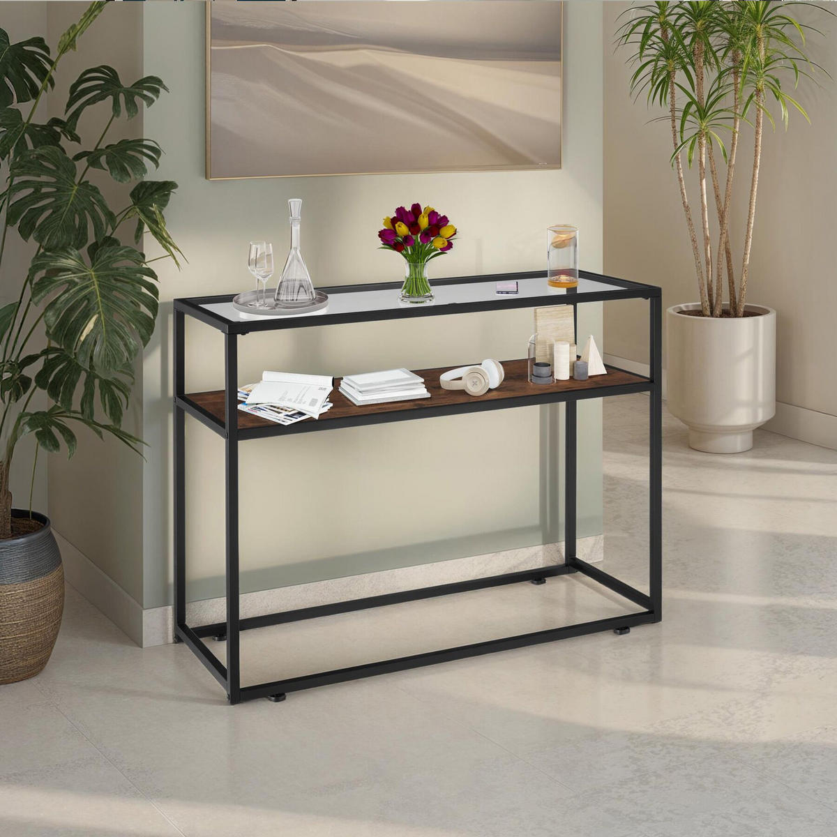 KONSOLENTISCH Kilkenny,100 x 41 x 80,5 cm,Industrial Holz dunkel, rustikal - Rostfarben, Holzwerkstoff (100/41/80.5cm) - tectake