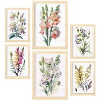 POSTER Set Mit 6 Wildblume Größe A3 & A4 Rahmen aus hellem Holz - Beige, Papier (29.7/1cm) - Nacnic