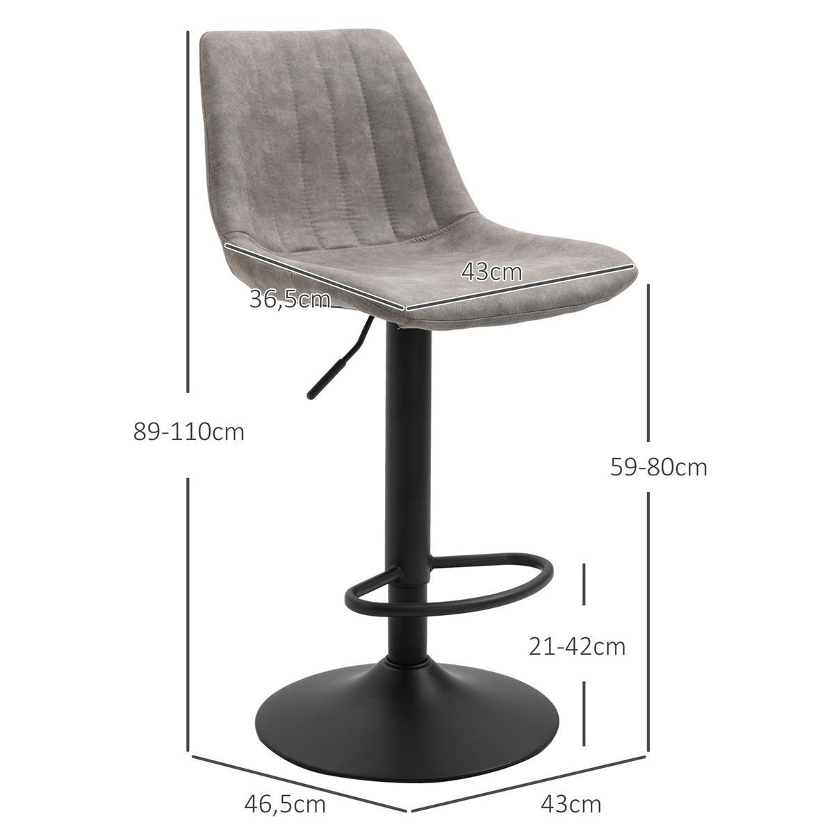 BARHOCKER 2er-Set Grau 46.5/43.0/110.0 cm - Grau, Textil (43/110/46.5cm)