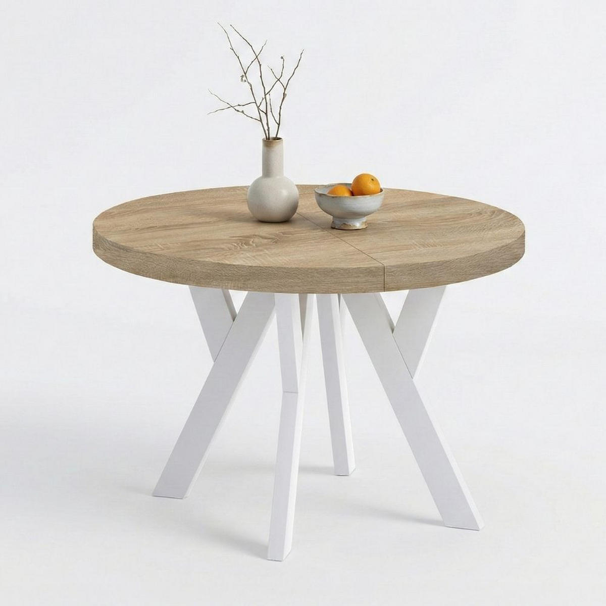 ESSTISCH Runder Ausziehbarer PERO 90/190, Eiche Sonoma/Weiss - Sonoma Eiche, Holz (190/90/77cm) - Dekori_Interiors