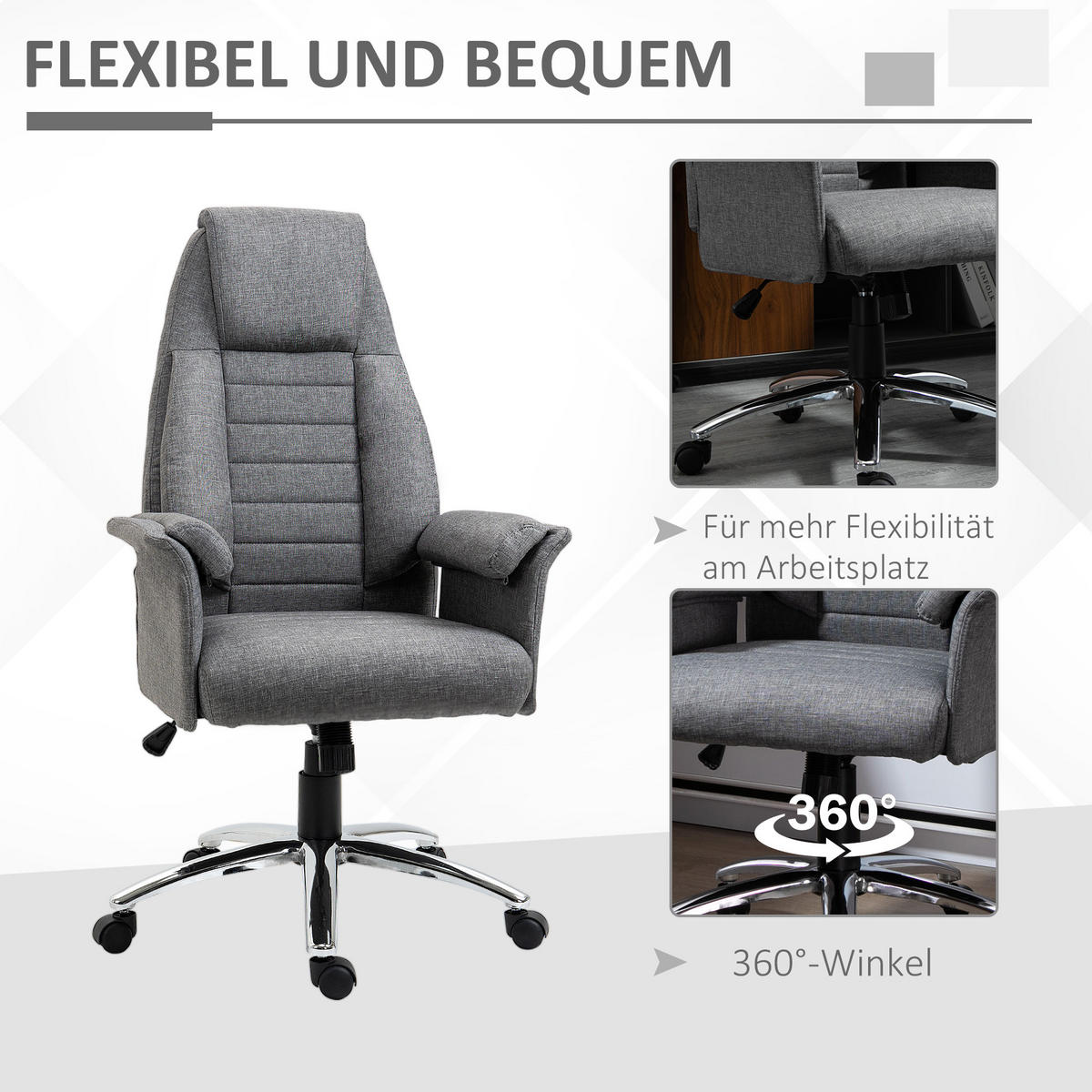 DREHSTUHL, Stoff+Metall, Grau - Grau, Metall (69/126/68cm) - HOMCOM