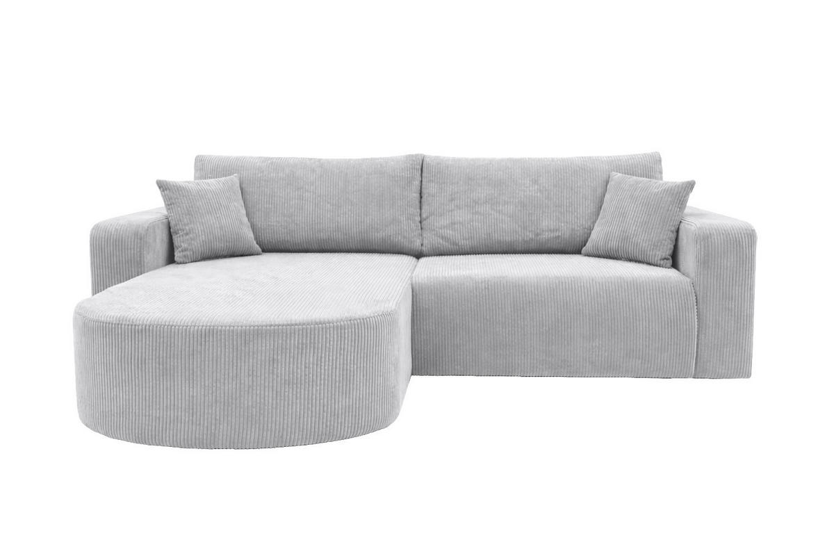 ECKSOFA Mit Schlaffunktion, Cordstoff Poso, Hellgrau, Links, ROUND ONE - Hellgrau, Holz (244/175cm) - Kaiser Möbel