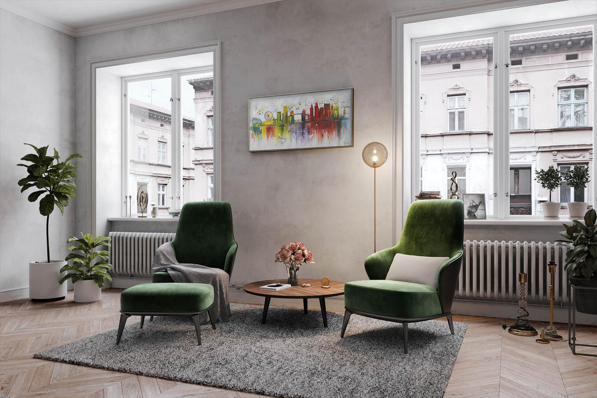 OLEJOMAĽBA 120/60 cm, Mesto a architektúra - sivá, drevo/textil (120/60cm) - KUNSTLOFT