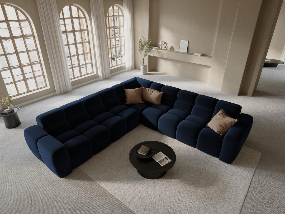 ECKSOFA Lisa aus Samt königsblau 5 Sitzplätze - Dunkelblau, Textil (310/310cm) - Micadoni