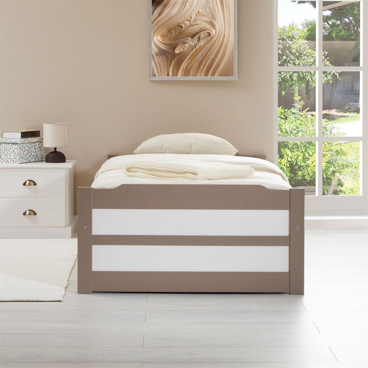 TANDEMBETT LORENA 90X190 CM - Taupe/Weiß, Holz (90/190cm) - IDIMEX