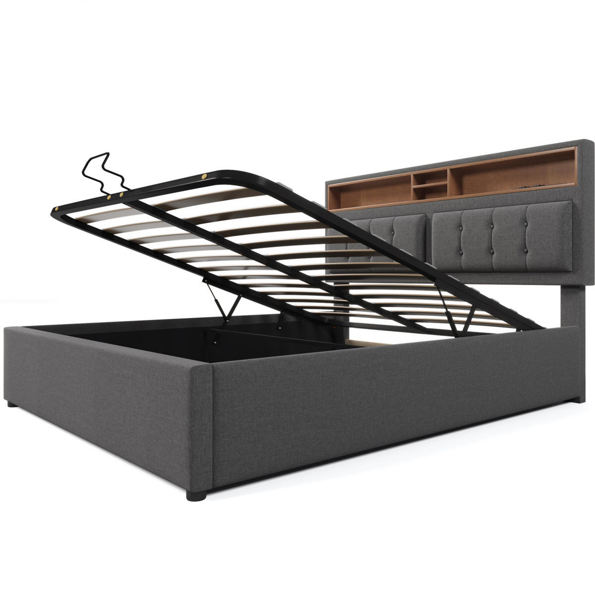 POLSTERBETT 160x200 cm in Grau mit Bettkasten, verstellbarem Kopfteil und USB-C-Anschluss - Grau, Textil (160/200cm) - IVMEU