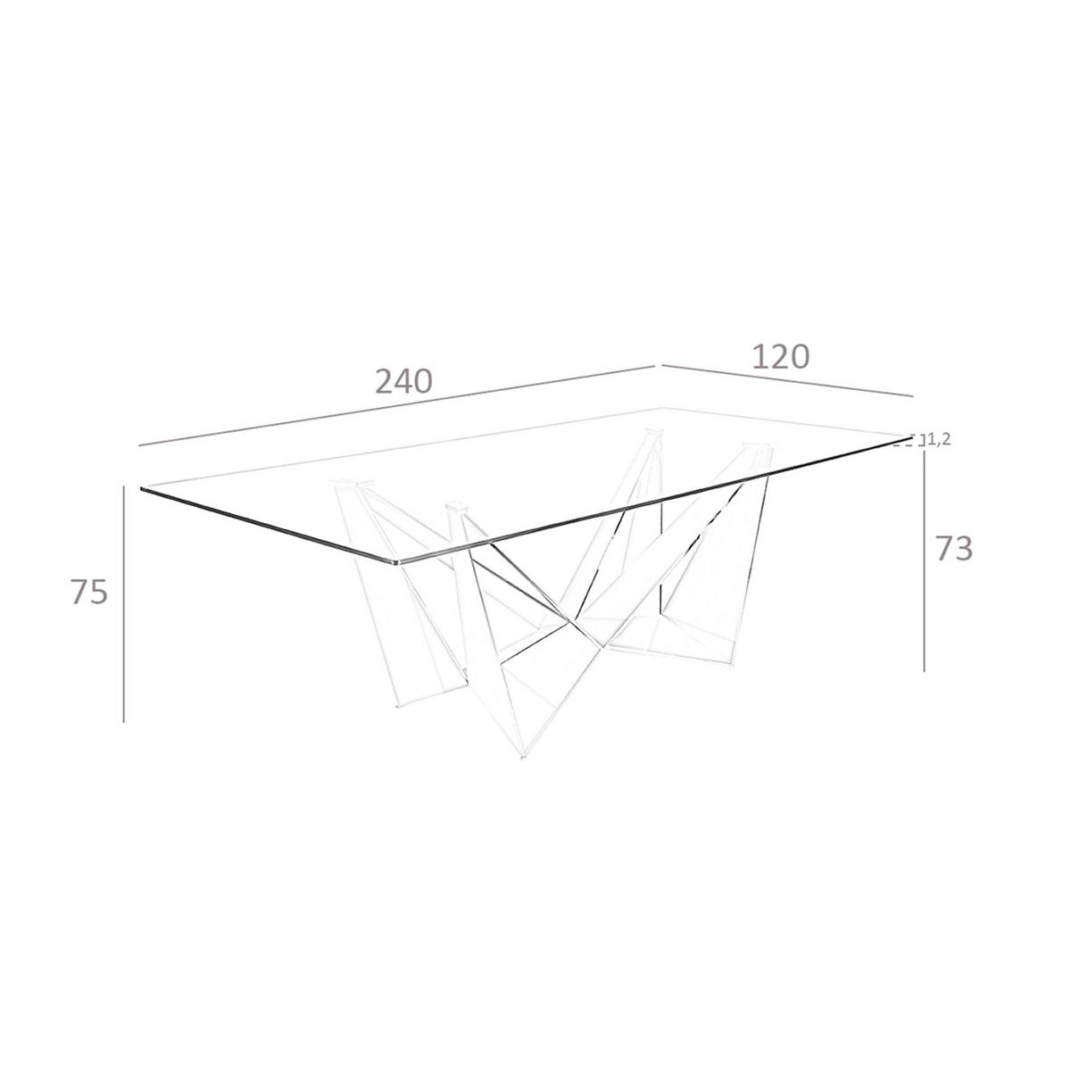 ESSTISCH Esstisch Rechteckig gehärtetes Glas aus verchromter Stahl 240/120/75 cm - Edelstahlfarben/Transparent, Metall (120/240/75cm) - ANGEL CERDA