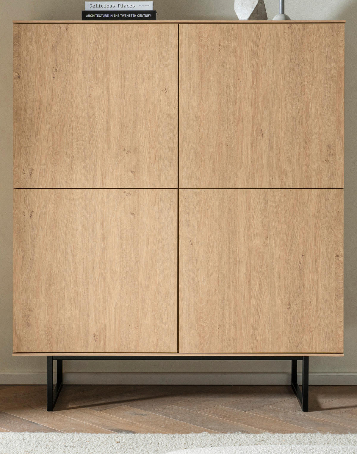 HIGHBOARD Stone Eiche, Kommode 115 x 137 cm, mit Push-to-Open - Eichefarben/Schwarz, Holzwerkstoff/Metall (115/137/40cm) - Furn.Design