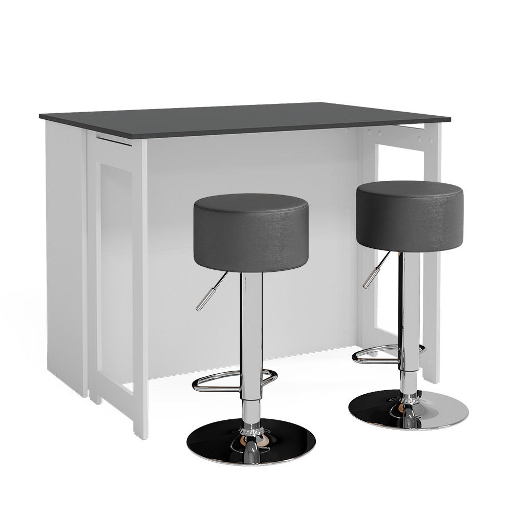 SET DE MASA DE BAR Dominic Antracit/alb 116 x 37 cm cu 2 scaune de bar